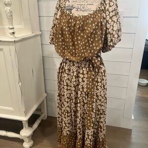 Roolee Mustard and Cream Floral Dress